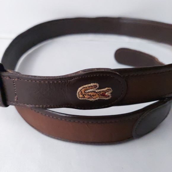 Lacoste 2115 Brown Leather Belt with Fabric 36/90 - Picture 2 of 6